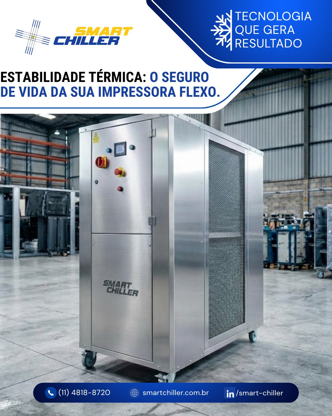 Na flexografia, oscilações térmicas prejudicam a viscosidade da tinta e causam perda de registro. 

Ter um chiller dedicado não é só resfriar, é proteger seu maquinário contra paradas indesejadas e garantir padrão do primeiro ao último metro de filme. 

Invista em confiabilidade para o seu processo. ⚙️ 

#flexografia #estabilidadetermica #manutencaoindustrial #produtividade #smartchiller