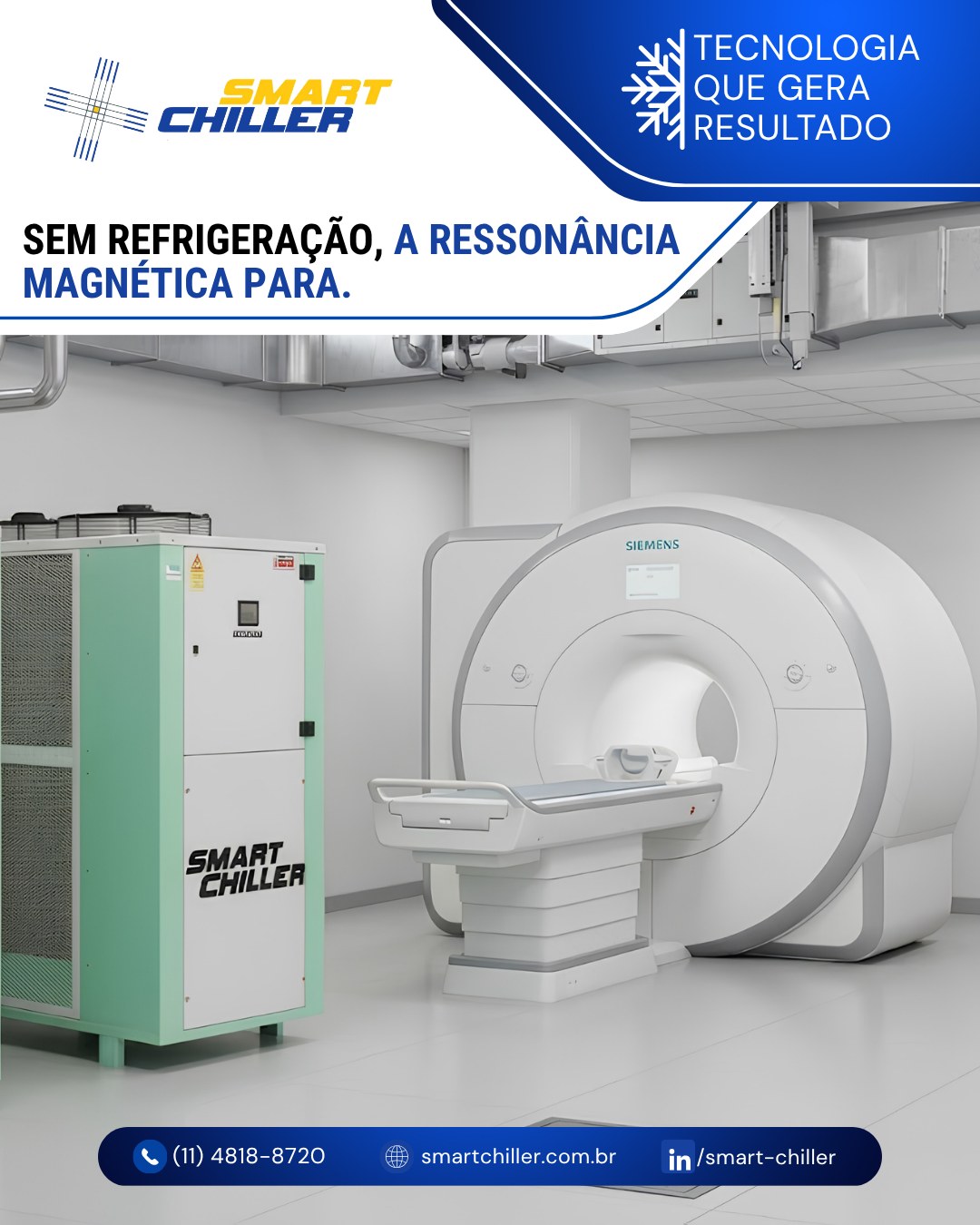 Os equipamentos de Ressonância Magnética utilizam hélio líquido em temperaturas baixíssimas para manter os imãs supercondutores funcionando.

O chiller atua no resfriamento contínuo desse sistema.
Se o chiller falhar, o risco de perda de hélio e parada do equipamento é iminente — gerando prejuízos altíssimos e cancelamento de exames.

Garanta a estabilidade térmica do seu centro de diagnóstico com a Smart Chiller. 🏥

#diagnosticonucleareimagem #ressonanciamagnetica #chillermedico #smartchiller #medicina